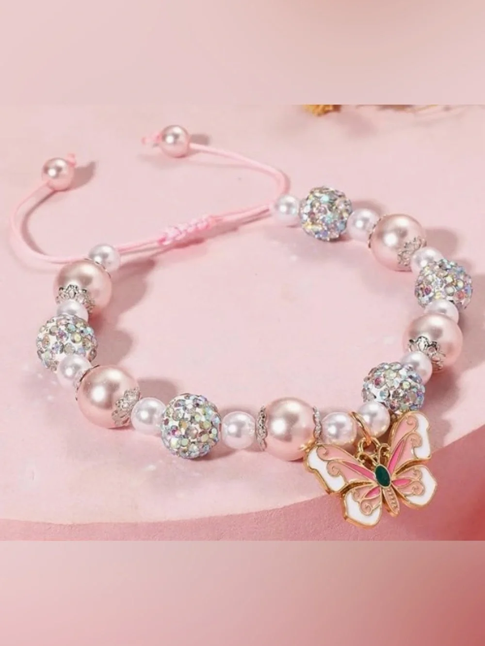 Anthropologie Pink Pearl & Butterfly Charm Bracelet